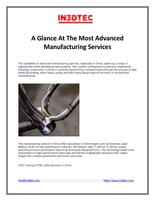 A Glance At The Most Advanced Manufacturing Services