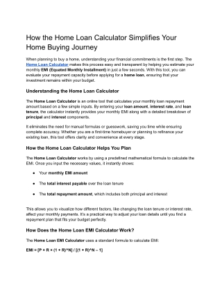 How the Home Loan Calculator Simplifies Your Home Buying Journey
