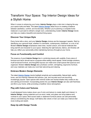 Transform Your Space_ Top Interior Design Ideas for a Stylish Home