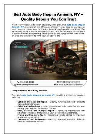 Best Auto Body Shop in Armonk, NY – Quality Repairs You Can Trust