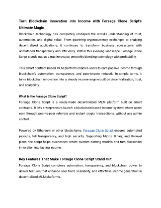 Turn Blockchain Innovation into Income with Forsage Clone Script’s Ultimate Magic