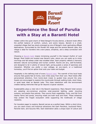 Experience the Soul of Purulia with a Stay at a Baranti Hotel