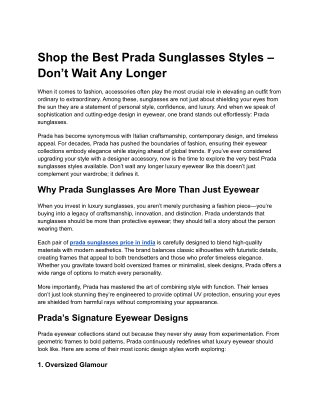 Shop the Best Prada Sunglasses Styles – Don’t Wait Any Longer