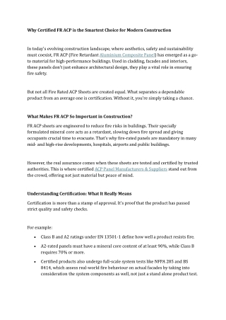 Why Certified FR ACP is the Smartest Choice for Modern Construction