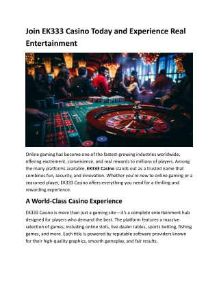 Join EK333 Casino Today and Experience Real Entertainment