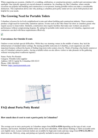 Exploring the Benefits of Renting Portable Toilets in Columbus