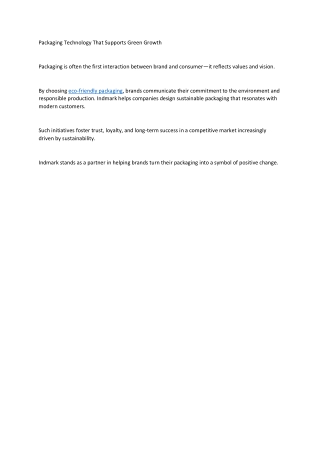 Packaging Technology That Supports Green Growth