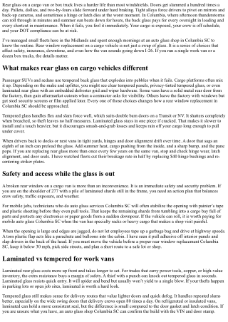 Rear Window Replacement Columbia SC: Cargo Vehicle Considerations