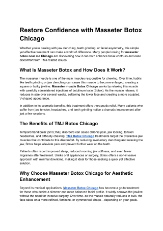 Restore Confidence with Masseter Botox Chicago