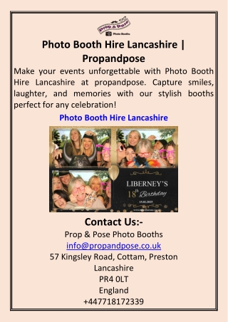 Photo Booth Hire Lancashire  Propandpose