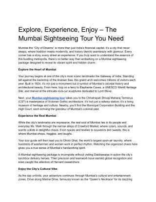 Explore, Experience, Enjoy – The Mumbai Sightseeing Tour You Need