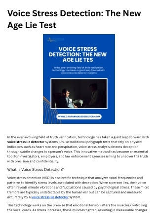 Voice Stress Detection The New Age Lie Test