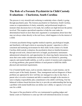 The Role of a Forensic Psychiatrist in Child Custody Evaluations