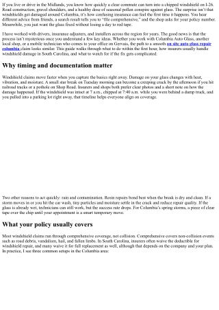 Windshield Columbia: Insurance Claims Made Simple