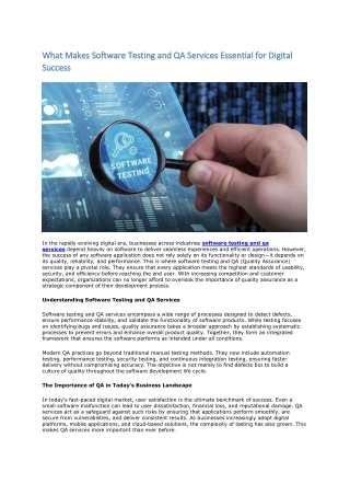 What Makes Software Testing and QA Services Essential for Digital Success