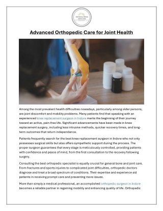 Advanced Orthopedic Care for Joint Health
