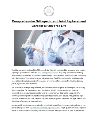 Comprehensive Orthopedic and Joint Replacement Care for a Pain-Free Life