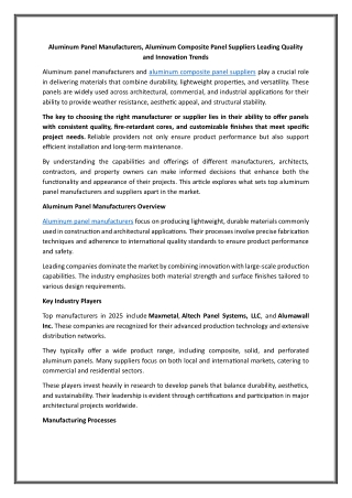 Aluminum Panel Manufacturers, Aluminum Composite Panel Suppliers Leading Quality and Innovation Trends