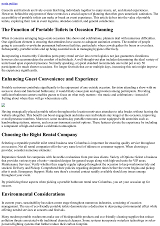 Portable Toilets at Concerts & Festivals: Why They're Vital Preparation Tools.