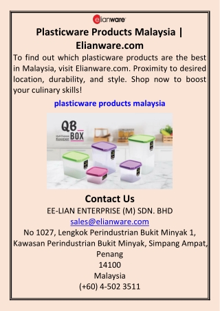 Plasticware Products Malaysia  Elianware.com