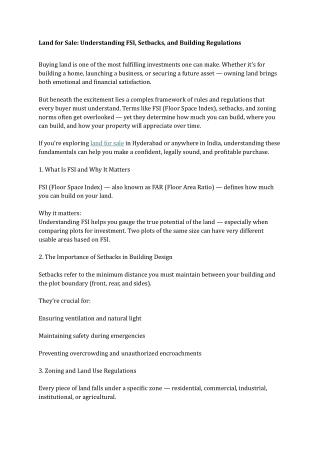 Land for Sale Understanding FSI, Setbacks, and Building Regulations