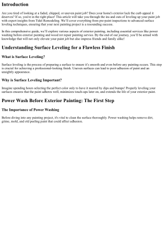 Level Up Your Paint Job with Surface Leveling Insights from Tidel Remodeling