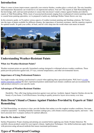 Rain Doesn’t Stand a Chance Against Finishes Provided by Experts at Tidel Remode