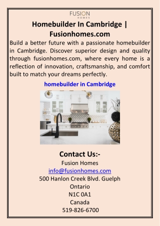 Homebuilder In Cambridge  Fusionhomes.com