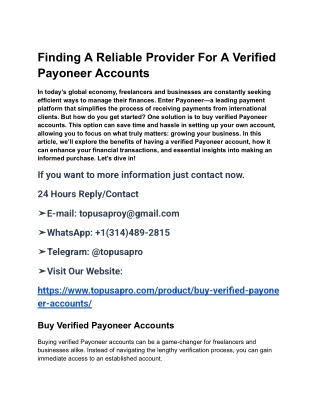 Finding A Reliable Provider For A Verified Payoneer Accounts