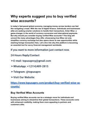 Why experts suggest you to buy verified wise accounts