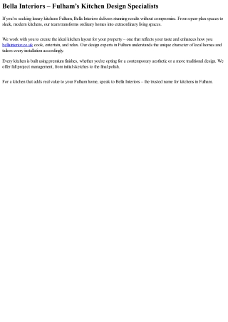 Bespoke Kitchen Design Fulham