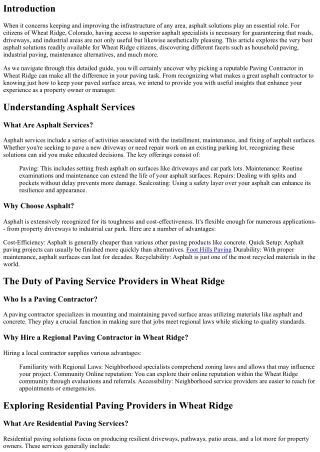 Exploring the very best Asphalt Solutions Available for Wheat Ridge Residents
