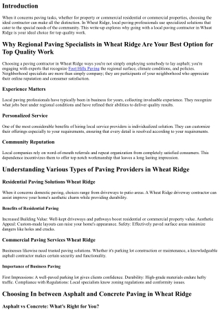 Why Neighborhood Paving Professionals in Wheat Ridge Are Your Finest Option for