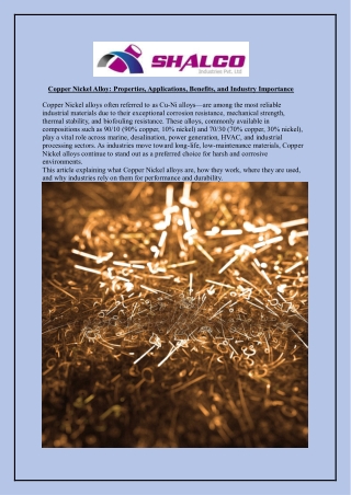Copper Nickel Alloy: Properties, Applications, Benefits, and Industry Importance