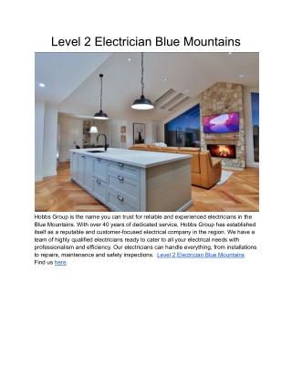 Level 2 Electrician Blue Mountains