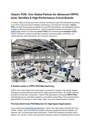 Viasion PCB Your Global Partner for Advanced VIPPO, Isola, Semiflex & High-Performance Circuit Boards