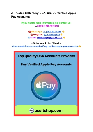 A Trusted Seller Buy USA, UK, EU Verified Apple Pay Accounts