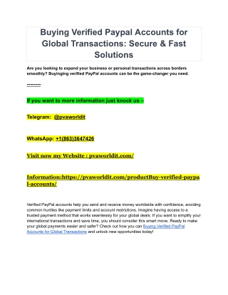 Buy Verified Paypal Accounts for Global Transactions_ Secure & Fast Solutions