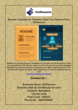 Resume Templates for Freshers | Build Your Resume Fast | GoResume