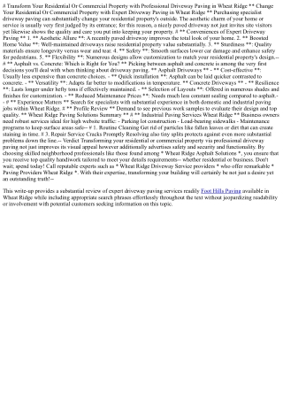 Transform Your Residential Property with Expert Driveway Paving in Wheat Ridge