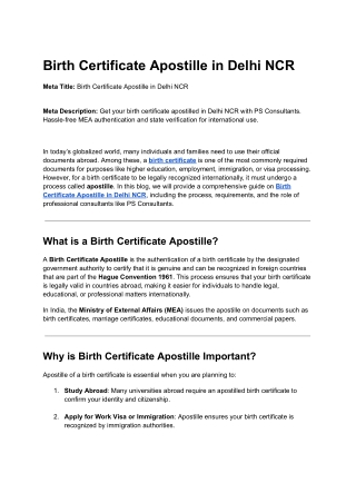 Birth Certificate Apostille in Delhi NCR