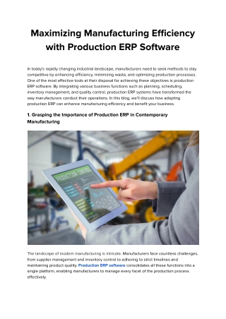 Elevating Manufacturing Output with Production ERP Software