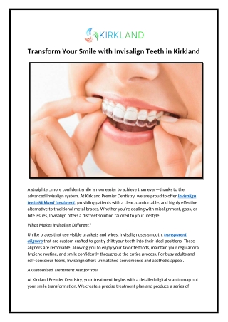 Transform Your Smile with Invisalign Teeth in Kirkland
