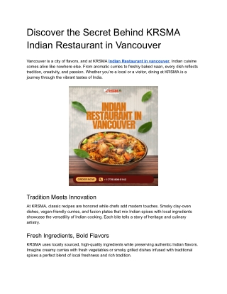 Discover the Secret Behind KRSMA Indian Restaurant in Vancouver