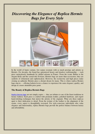 Discovering the Elegance of Replica Hermès Bags for Every Style