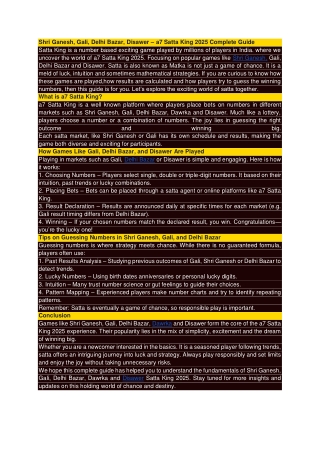 Shri Ganesh, Gali, Delhi Bazar, Disawer – a7 Satta King 2025 Complete Guide