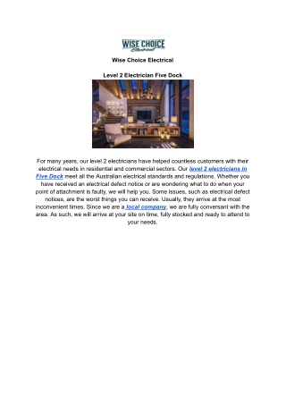 Level 2 Electrician Five Dock