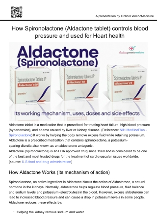 Spironolactone (Aldactone tablet) its uses and working mechanism