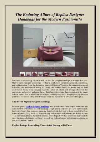 The Enduring Allure of Replica Designer Handbags for the Modern Fashionista