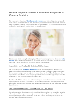 Dental Composite Veneers - A Restrained Perspective on Cosmetic Dentistry